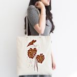 Gri Zeminde Palmiye Yaprakları Motifli Kumaş Plaj Çantası Realhomes