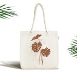 Gri Zeminde Palmiye Yaprakları Motifli Kumaş Plaj Çantası Realhomes