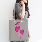 - Canta-5360fusya-1 - Realhomes Fuşya Palmiye Yaprak Dijital Baskılı Kumaş Plaj Çantası Realhomes