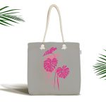- Canta-5360fusya - Realhomes Fuşya Palmiye Yaprak Dijital Baskılı Kumaş Plaj Çantası Realhomes
