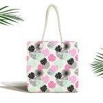 - Canta-5361 - Realhomes Beyaz Zeminde Renkli Tropik Yapraklar Kumaş Plaj Çantası Realhomes