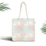 Renkli Zemin Üzerinde Beyaz Ve Pembe Yaprak Motifli Kumaş Plaj Çantası Realhomes