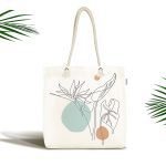- Canta-5369 - Realhomes Beyaz Zemin Üzerinde Çizim Çiçek Tasarımlı Kumaş Plaj Çantası Realhomes