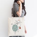 - Canta-5371-1 - Realhomes Portre Çizim Üzerinde Yaprak Desenli Kumaş Plaj Çantası Realhomes