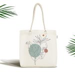 - Canta-5371 - Realhomes Portre Çizim Üzerinde Yaprak Desenli Kumaş Plaj Çantası Realhomes