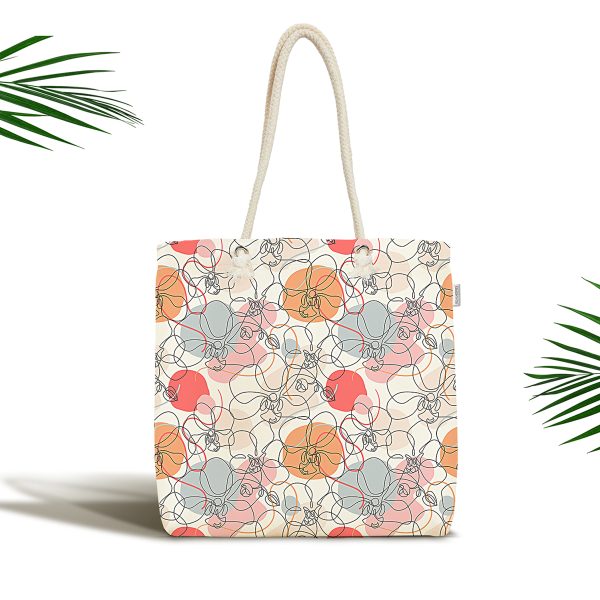 Turuncu Siyah Renkli Yaprak Dijital Baskılı Özel Tasarım Kumaş Plaj Çantası Realhomes