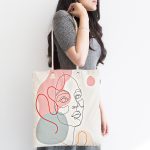 Kırmızı Şeritli Portre Çizimli Dekoratif Kumaş Plaj Çantası Realhomes