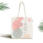 Kırmızı Şeritli Portre Çizimli Dekoratif Kumaş Plaj Çantası Realhomes