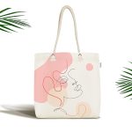 - Canta-5374 - Realhomes Kırmızı Şeritli Portre Çizimli Özel Tasarımlı Modern Kumaş Plaj Çantası Realhomes