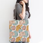 Mavi Ve Kahverengi Puantiye Zeminli Karakalem Çizim Çiçek Motifli Kumaş Plaj Çantası Realhomes