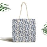 Lacivert Zeminde Beyaz Yapraklı Kumaş Plaj Çantası Realhomes