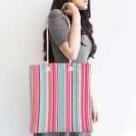 Pembe Mavi Düz Çizgiler Özel Tasarım Kumaş Plaj Çantası Realhomes