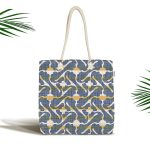 Gri Zemin Üzerinde Kahverengi Kot Çizgili Kumaş Plaj Çantası Realhomes