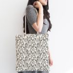 Gri Kot Zeminde Çiçek Ve Dal Motifli Özel Tasarım Kumaş Plaj Çantası Realhomes