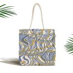 - Canta-5397 - Realhomes Kahverengi Ve Lacivert Renkte Dalgalı Desen Dijital Baskılı Kumaş Plaj Çantası Realhomes