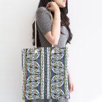 - Canta-5400-1 - Realhomes Kot Zeminli Düz Çizgili Yaprak Motifli Kumaş Plaj Çantası Realhomes