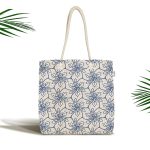 - Canta-5403 - Realhomes Gri Zeminde Geometrik Çiçek Motifli Kumaş Plaj Çantası Realhomes