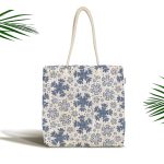 - Canta-5404 - Realhomes Gri Kot Zemin Üzerinde Kristal Taneleri Motifli Kumaş Plaj Çantası Realhomes