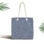 - Canta-5407 - Realhomes Lacivert Kot Zemin Üzerinde Yıldız Motifli Kumaş Plaj Çantası Realhomes