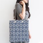 Realhomes Lacivert Kot Zemin Üzerinde Dijital Baskılı Kumaş Plaj Çantası Realhomes