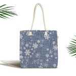 - Canta-5412 - Realhomes Kot Zemin Üzerinde Kar Tanesi Dijital Baskılı Özel Tasarım Kumaş Plaj Çantası Realhomes