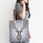 Gri Zeminde Yıldız Motifli Geometrik Geyik Dijital Baskılı Kumaş Plaj Çantası Realhomes
