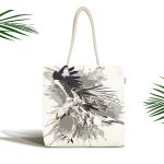 - Canta-5429 - Realhomes Beyaz Zemin Üzerinde Kartal JK Motifli Kumaş Plaj Çantası Realhomes