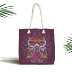 - Canta-5438 - Realhomes Mor Zemin Üzerinde Otantik Baykuş Desenli Kumaş Plaj Çantası Realhomes