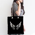 - Canta-5440-1 - Realhomes Siyah Zemin İçinde Görünen Beyaz Kanatlar Kumaş Plaj Çantası Realhomes