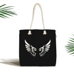 - Canta-5440 - Realhomes Siyah Zemin İçinde Görünen Beyaz Kanatlar Kumaş Plaj Çantası Realhomes