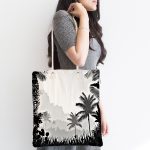 - Canta-5503-1 - Realhomes Doğa Temalı Palmiye Ağaç Desenli Kumaş Plaj Çantası Realhomes