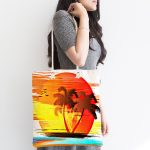 Gün Batımında Palmiye Ağaç Temalı Özel Tasarım Kumaş Plaj Çantası Realhomes