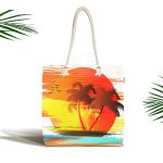 Gün Batımında Palmiye Ağaç Temalı Özel Tasarım Kumaş Plaj Çantası Realhomes