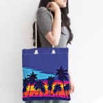 Gün Batımında Palmiye Ağaç Tasarımlı Kumaş Plaj Çantası Realhomes