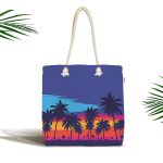 Gün Batımında Palmiye Ağaç Tasarımlı Kumaş Plaj Çantası Realhomes