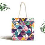 - Canta-5514 - Realhomes Geometrik Üçgen İçerisinde Kuş Dijital Baskılı Kumaş Plaj Çantası Realhomes
