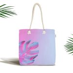 - Canta-5518sag - Realhomes Neon Zeminli Devetabanı Motifli Kumaş Plaj Çantası Realhomes