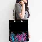 Siyah Zeminli Tropik Yapraklı Özel Tasarım Kumaş Plaj Çantası Realhomes