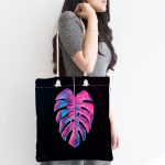- Canta-5522-1 - Realhomes Siyah Zeminli Tropik Yapraklı Modern Kumaş Plaj Çantası Realhomes