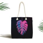 - Canta-5522 - Realhomes Siyah Zeminli Tropik Yapraklı Modern Kumaş Plaj Çantası Realhomes