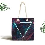Tropik Yapraklar Üzerinde Neon Üçgen Motifli Kumaş Plaj Çantası Realhomes