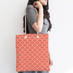 Turuncu Geometrik Pul Desenli Dijital Baskılı Kumaş Plaj Çantası Realhomes