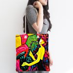 Soyut Çizim Saksafon Temalı Dijital Baskılı Kumaş Plaj Çantası Realhomes