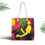 Soyut Çizim Saksafon Temalı Dijital Baskılı Kumaş Plaj Çantası Realhomes