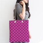 Mor Geometrik Pul Desenli Dijital Baskılı Kumaş Plaj Çantası Realhomes
