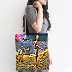 Altın Varaklı Ağaç Kadın Motifli Kumaş Plaj Çantası Realhomes