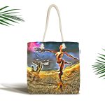 Altın Varaklı Ağaç Kadın Motifli Kumaş Plaj Çantası Realhomes