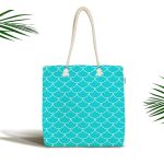 Mavi Geometrik Pul Desenli Dijital Baskılı Kumaş Plaj Çantası Realhomes