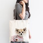 - Canta-5605-1 - Realhomes Sevimli Köpek Desenli Dijital Baskılı Kumaş Plaj Çantası Realhomes