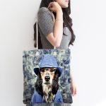 - Canta-5607-1 - Realhomes Gözlüklü Köpek Desenli Dijital Baskılı Kumaş Plaj Çantası Realhomes